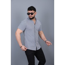 L-KOM Erkek Çizgili Örme Kısa Kollu Gömlek