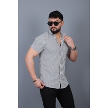 L-KOM Erkek Çizgili Örme Kısa Kollu Gömlek