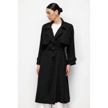 Mizalle Oversize Siyah Tencel Trençkot