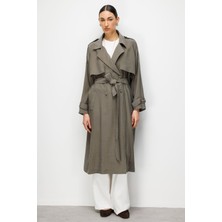 Hakı Mizalle Oversize Haki Tencel Trençkot