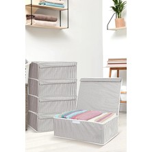 Meleni Home 5 Adet Kapaklı Çok Amaçlı Hurç Saklama Kutusu Organizer Baza 50 x 40 x 19 cm Gri
