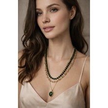 Solare Accessories Yeşil Kristal Taşlı Çoklu Kolye