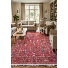 Hahay Kaliteli Yıkanabilir Etnik Desen Kırmızı Dijital Baskı Kilim