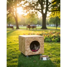 Reyo Kedi Evi Dış Ortam Uygun Ahşap Kedi Evi Osb Plastik Ayak 40X40X30 cm