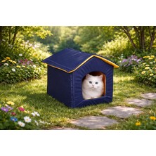 Pırıl Dış Mekan Su Geçirmez Sabitlenebilir Fermuarlı Jumbo Kedi Köpek Evi Sarı Lacivert 52X48X48CM
