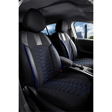 Startcar Volkswagen Caddy 2+1 Deri Detaylı Oto Koltuk Kılıfı Ön Arka Set Siyah Mavi Platinium Model Scr