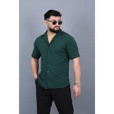 L-KOM Erkek Mars Krep Kumaş Kısa Kollu Açık Yaka Yazlık Gömlek