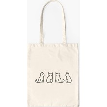 Çınar Bez Çanta Minik Kediler Baskılı 35 x 40 cm Bej Ham Bez Çanta Kadınlar İçin Seyahat ve İş Kullanımı