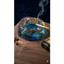 KUMİ Epoksi Reçine Kül Tablası - Gerçek Kahve Çekirdekli ve Altın Yapraklı El Yapımı Dekoratif