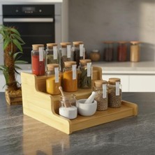 Skygo 3 Katlı Doğal Bambu Baharatlık Rafı | Çok Amaçlı Mutfak ve Banyo Düzenleyici | Merdiven Tipi Tezgah Üstü Organizer | 24X22X11 cm