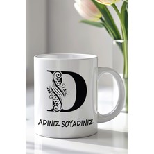 YasBey Design Kişiselleştirilebilir D Harfi Tasarımlı 330ML Baskılı Beyaz Seramik Kupa Bardak