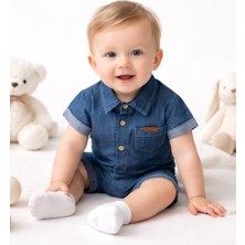 Jolly Joy Cep Detaylı Erkek Bebek Kısa Denım Tulum - Lacivert - 0 - 1 Ay Lacivert