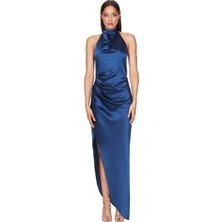 Hanife Glam Couture Hanife Glam Halter Yaka  Asetat Uzun Saten Elbise