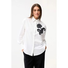 Love My Body Nakış Detaylı Poplin Gömlek Kemik 130L9280008