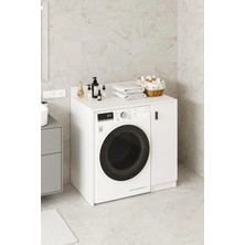 Hofga Tirza Çamaşır Makinası Dolabı 2 Raflı 1 Kapaklı Banyo Dolabı Beyaz