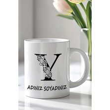 YasBey Design Kişiselleştirilebilir Y Harfi Tasarımlı 330ML Baskılı Beyaz Seramik Kupa Bardak