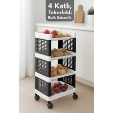 Meleni Home Tekerlekli Çok Amaçlı Mutfak Rafı - 4 Katlı Patates Soğanlık Organizer Düzenleyici Sebzelik Siyah