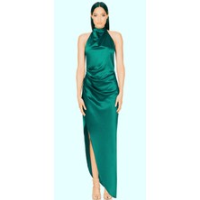 Hanife Glam Couture Hanife Glam Halter Yaka  Asetat Uzun Saten Elbise
