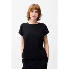 Love My Body Yakası Taşlı Bluz Siyah 115L9937000