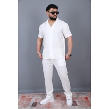 L-KOM Erkek Kısa Kollu Müslin Gömlek Pantolon Takım Pamuklu Yazlık Rahat Alt Üst Takım