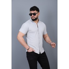 L-KOM Erkek Krep Kumaş Kısa Kollu Gömlek