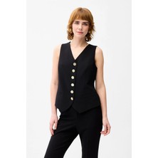 Love My Body Fleto Cepli Gabardin Yelek Siyah 179L8869004