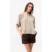 Love My Body Nakış Detaylı Kısa Kollu Bluz Mint 115L9377002