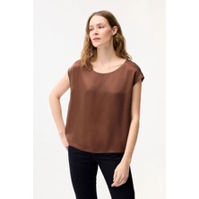 Love My Body Saten Dokuma Bluz Kahve 115L9950000