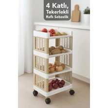 Meleni Home Tekerlekli Çok Amaçlı Mutfak Rafı - 4 Katlı Patates Soğanlık Organizer Düzenleyici Sebzelik Bej