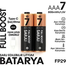 Uravas Store Type-C Şarjlı 800MWH 1.5V Şarj Edilebilir 2’li Aaa Ince Pil - Lityum Iyon Batarya
