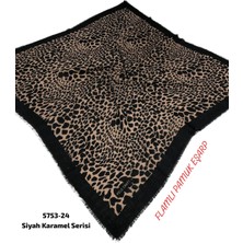 Siyah Karamel Flamlı Pamuk Eşarp