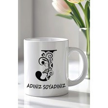 YasBey Design Kişiselleştirilebilir J Harfi Tasarımlı 330ML Baskılı Beyaz Seramik Kupa Bardak