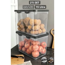 Meleni Home 2 Adet Kilitli Kayar Kapak Sebzelik - Sürgülü Patates Soğan Saklama Kabı Sebzelik Soğanlık 15 Litre