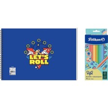 Keskin Color Sonic 17*25 15 Yp. Spiralli Resim Defteri  - Pelikan Pastel Renkler 12LI Kuru Boya 2'li Set 4