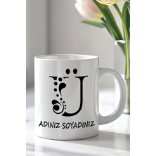 YasBey Design Kişiselleştirilebilir Ü Harfi Tasarımlı 330ML Baskılı Beyaz Seramik Kupa Bardak