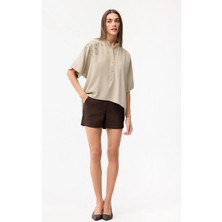 Love My Body Pacası Yırtmaçlı Şort Kahve 170L4821012