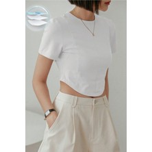Tarz Cool Kadın Crop Tişört Slim Fit Basic Kısa Kollu Yazlık Şık Üst
