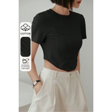Tarz Cool Kadın Crop Tişört Slim Fit Basic Kısa Kollu Yazlık Şık Üst