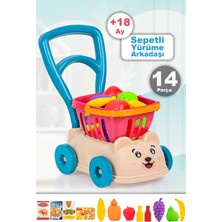 Meleni Toys 14 Parça Market Sepetli Yürüme Arkadaşı - Ilk Adım Arabası Meyve Sebze Atıştırmalık Alışveriş Sepeti