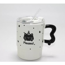 Uravas Store Sevimli Ayı Figürlü Pipetli Kapaklı Porselen Kupa Bardak ALK5041