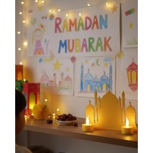 Uravas Store 3D Cami Masa Üstü Dekor 2 Pilli LED Mumlu Hediye Set