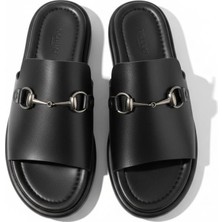 Efw %100 Hakiki Deri Siyah Kadın Günlük Terlik