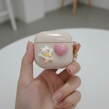 Dmay Airpods 4. Nesil (2024) Uyumlu Silikon Sevimli kedi kalp Figürlü Kılıf
