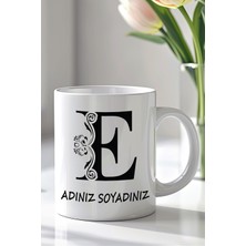 YasBey Design Kişiselleştirilebilir E Harfi Tasarımlı 330ML Baskılı Beyaz Seramik Kupa Bardak
