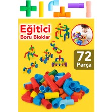 Meleni Toys 72 Parça Oyun Yapı Blokları - Renkli Tekerlekli Boru Blokları Eğitici Öğretici Oyuncak