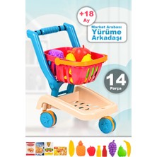 Meleni Toys 14 Parça Oyuncak Market Arabası - Ilk Adım Yürüme Arkadaşı Meyve Sebze Atıştırmalık Alışveriş Sepeti