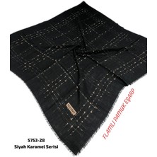 Siyah Karamel Flamlı Pamuk Eşarp