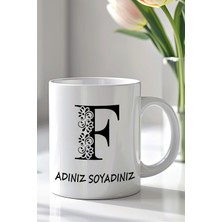 YasBey Design Kişiselleştirilebilir F Harfi Tasarımlı 330ML Baskılı Beyaz Seramik Kupa Bardak