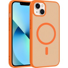 No 7 Tech iPhone 13 Kılıf M-Safe Şarj Özellikli Zore Babet Kapak - Turuncu