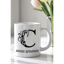 YasBey Design Kişiselleştirilebilir C Harfi Tasarımlı 330ML Baskılı Beyaz Seramik Kupa Bardak